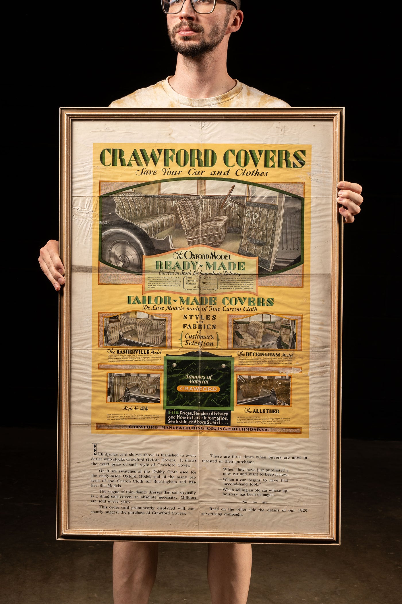 Antique Crawford Covers Framed Advertisement