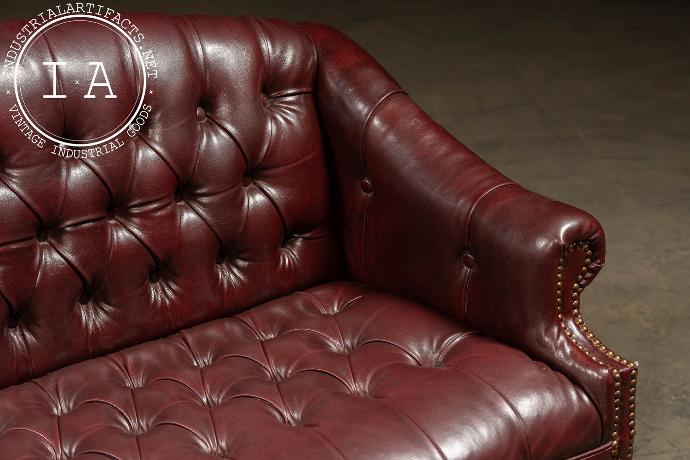 Vintage Tufted Chippendale Loveseat Sofa in Oxblood