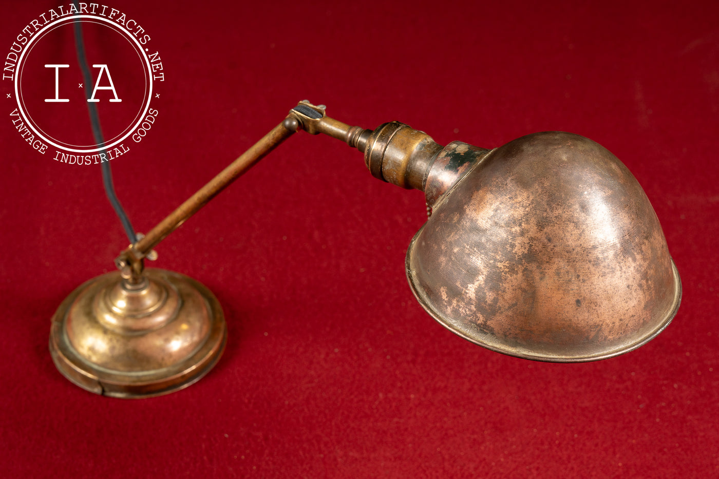Early 20th Century Brass Articulating Desk Lamp with Dome Shade by Faries