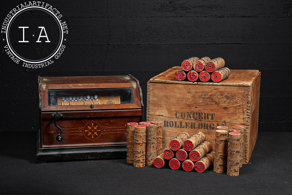 Early Concert Roller Organ with Music Cobs and Crate
