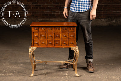 Early 20th Century 18-Drawer Apothecary Cabinet on Cabriole Brass Stand