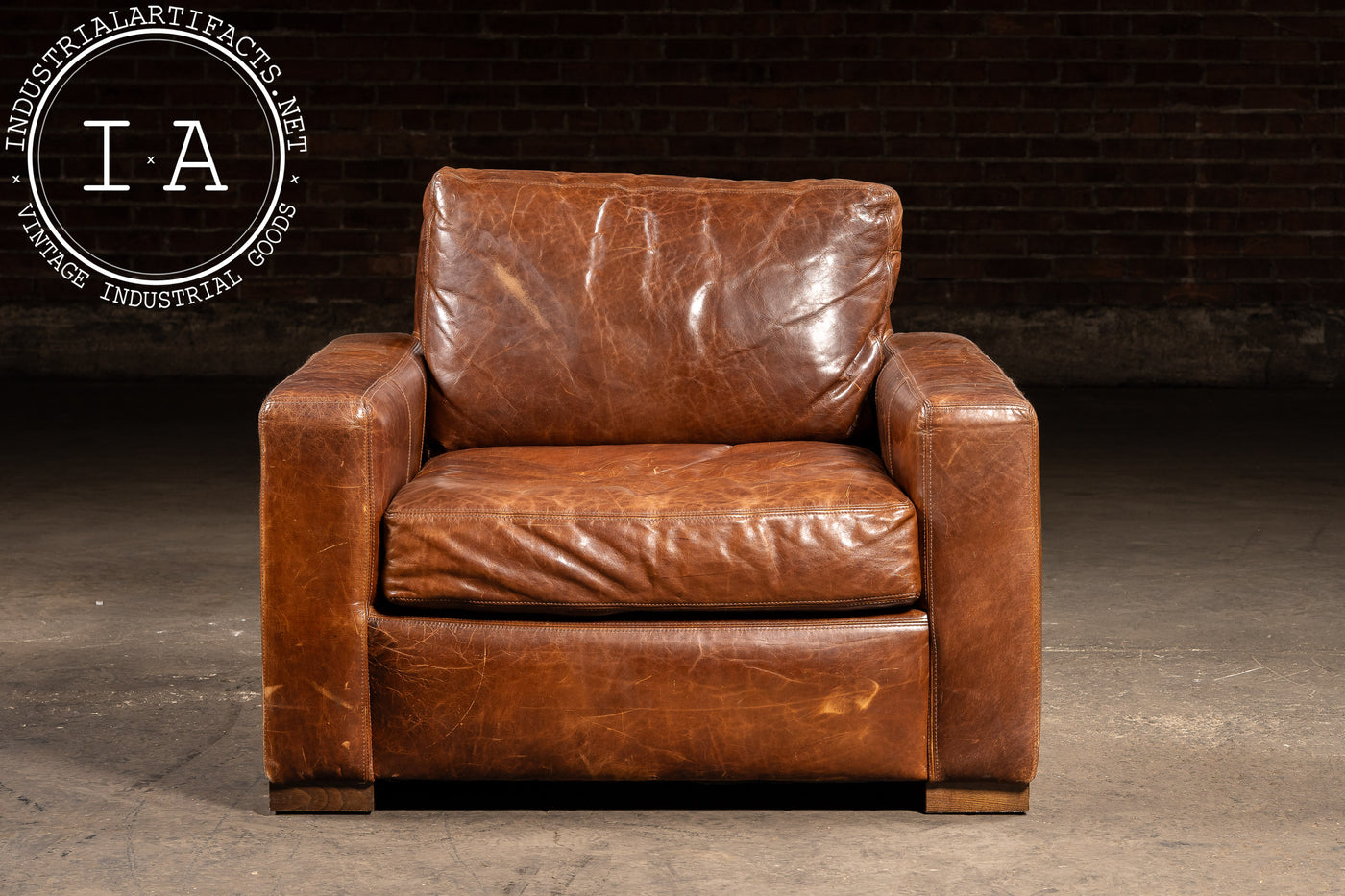 Full Grain Leather Leather Club Chair and Ottoman in Brown by RH