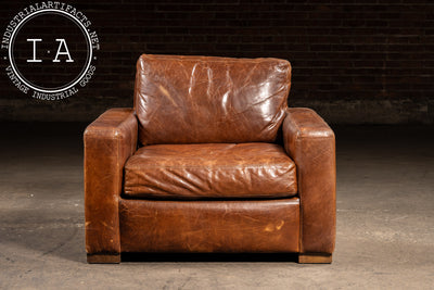 Full Grain Leather Leather Club Chair and Ottoman in Brown by RH