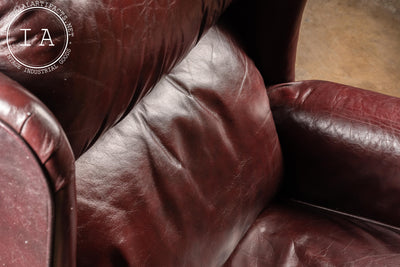 Vintage Burgundy Leather Wingback Recliner