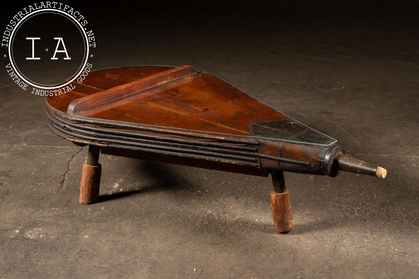 Antique Oversize Industrial Bellows Coffee Table with Glass Top