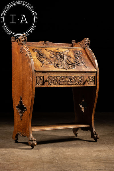 Late 19th Century Oak Green Man Slant-Lid Desk