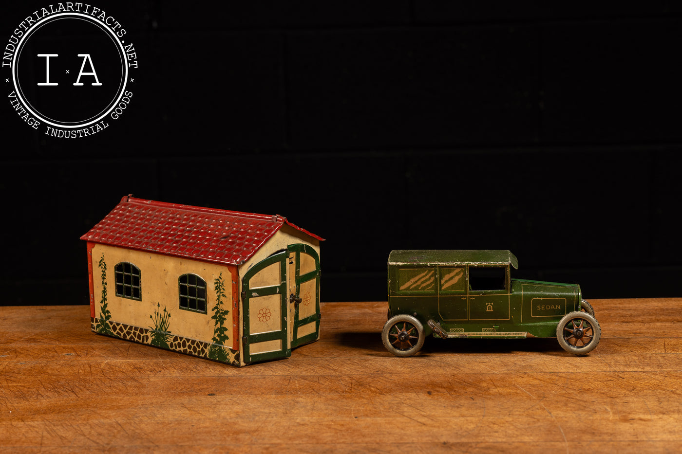 Pre-War German Tin-Litho Model Garage with Sedan