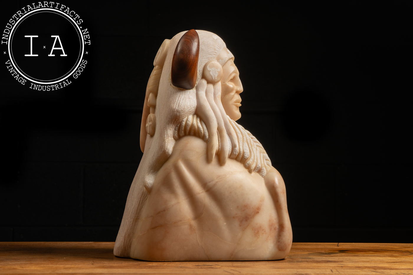 Native American Chief Alabaster Sculpture by B.V. Redmoon