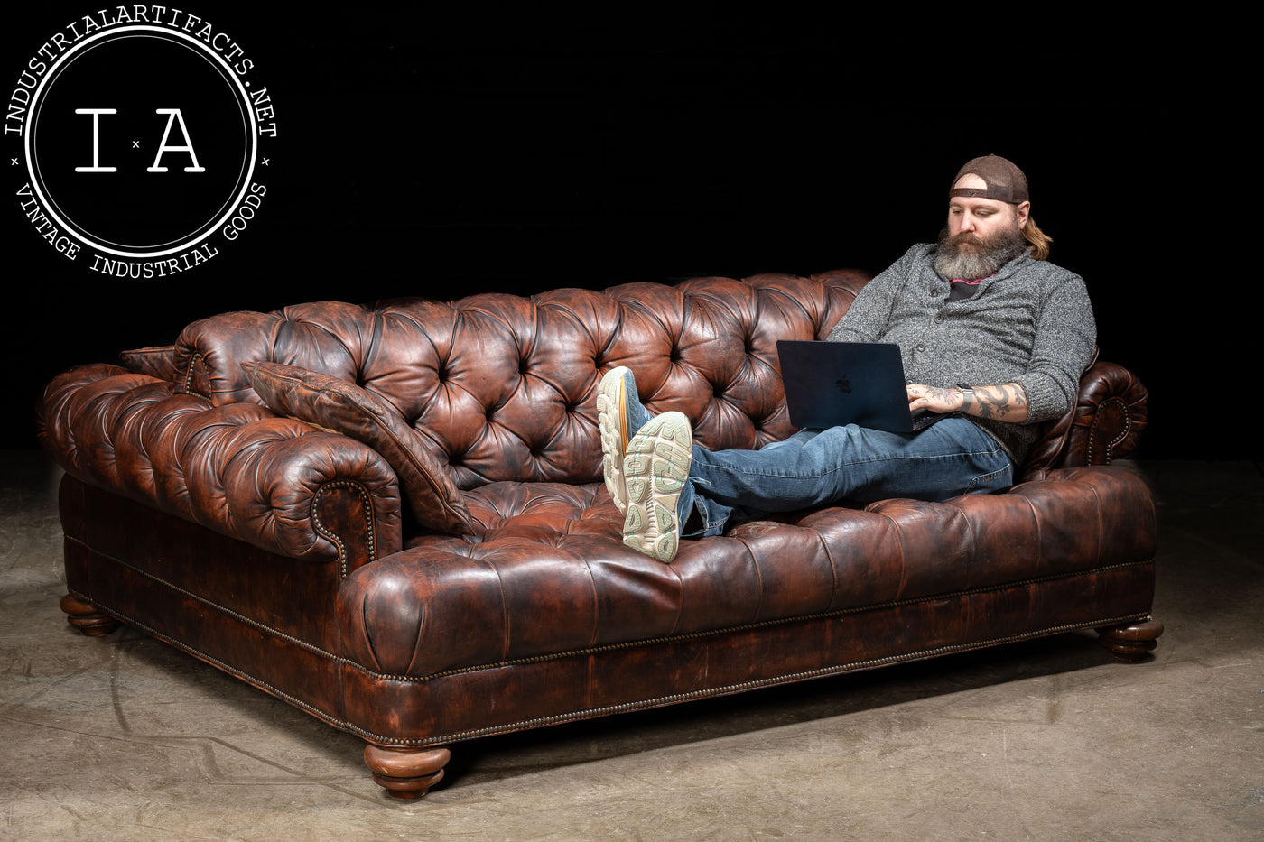 Vintage Double-Sided Chesterfield Couch in Brown