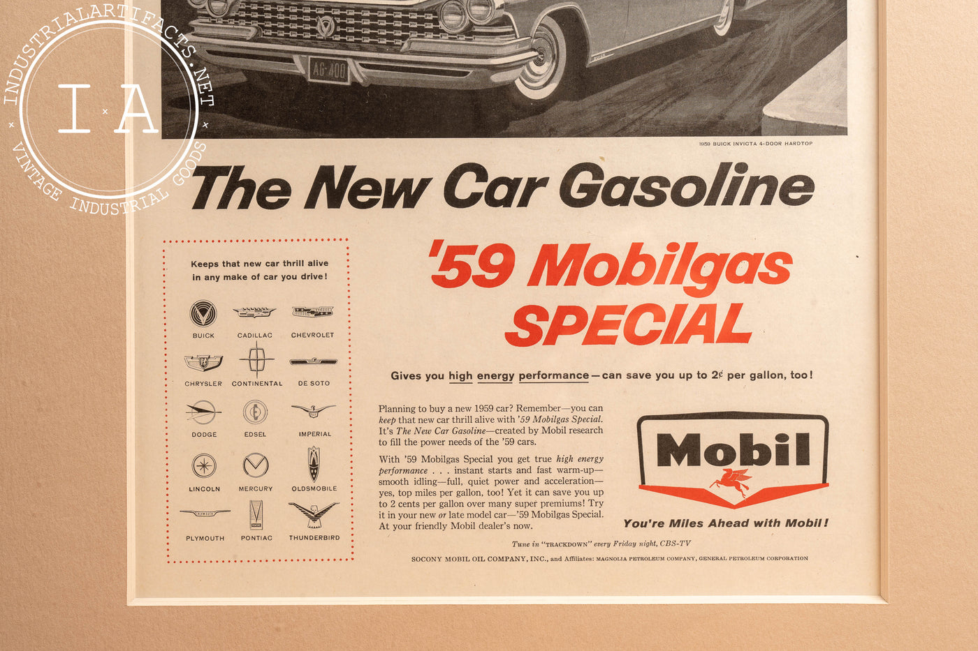 1958 Framed Mobil Pegasus The New Car Gasoline Ad