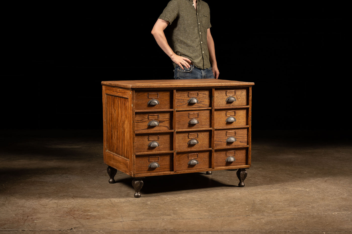 Antique Oak 12-Drawer Document Cabinet