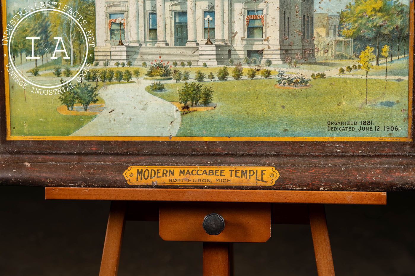 Early 20th Century "Modern Maccabee Temple" Self-Framed Tin Litho Sign