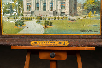 Early 20th Century "Modern Maccabee Temple" Self-Framed Tin Litho Sign