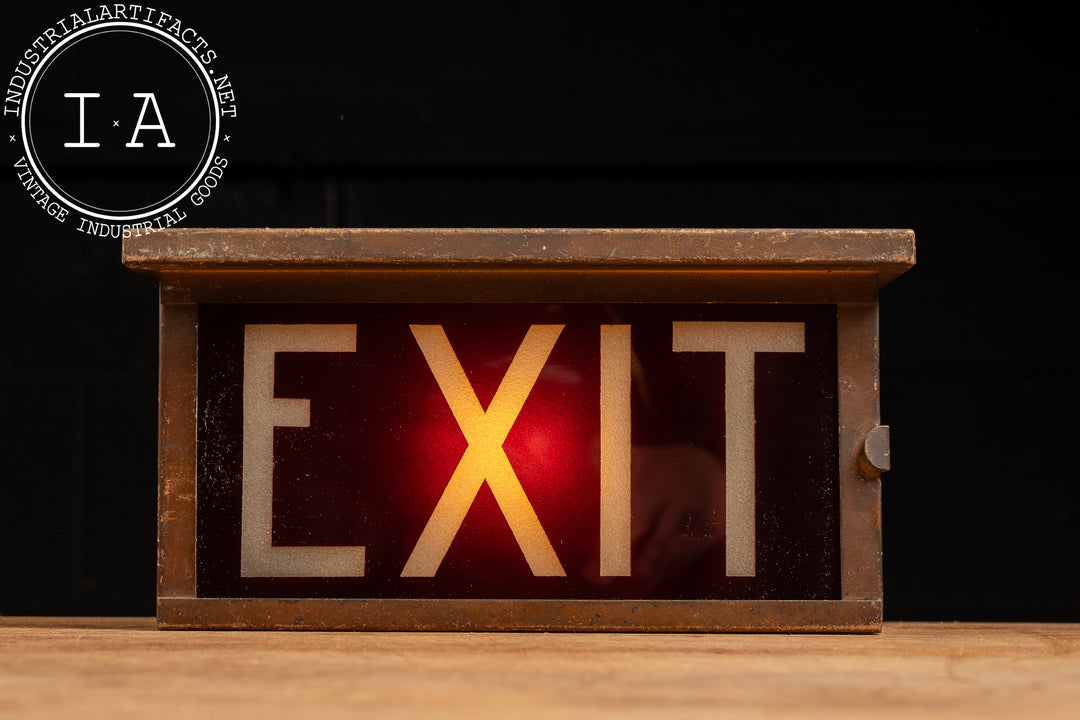 Vintage Lighted Glass Exit Sign Box – Industrial Artifacts
