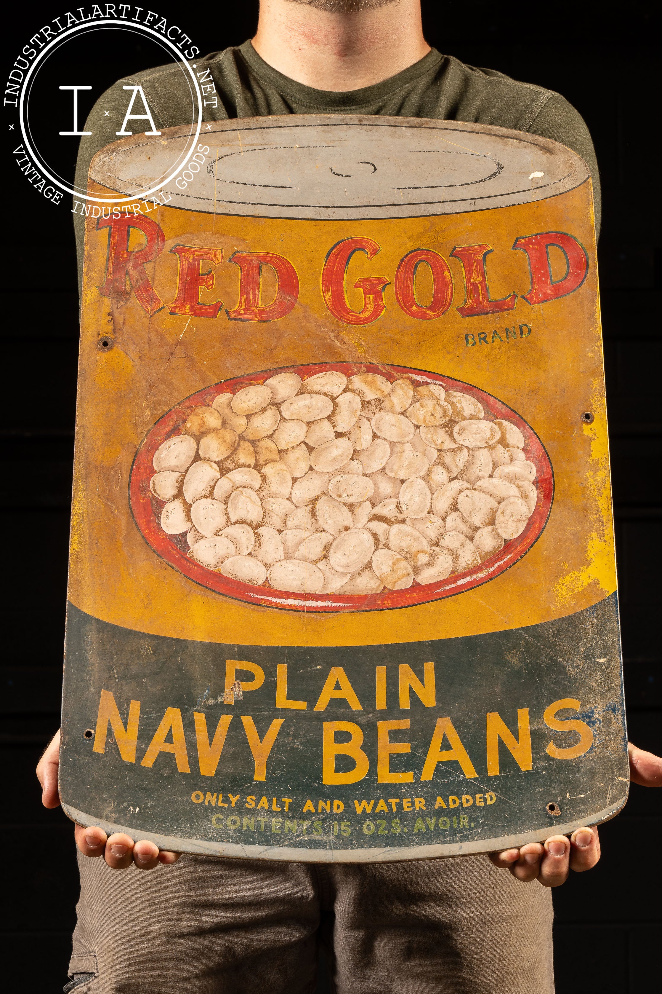 Heavy Painted Steel Red Gold Advertising Sign - Navy Beans – Industrial ...