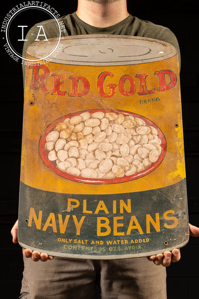 Heavy Painted Steel Red Gold Advertising Sign - Navy Beans