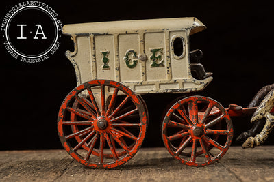 Antique Cast Iron Horse Drawn Ice Wagon with Driver