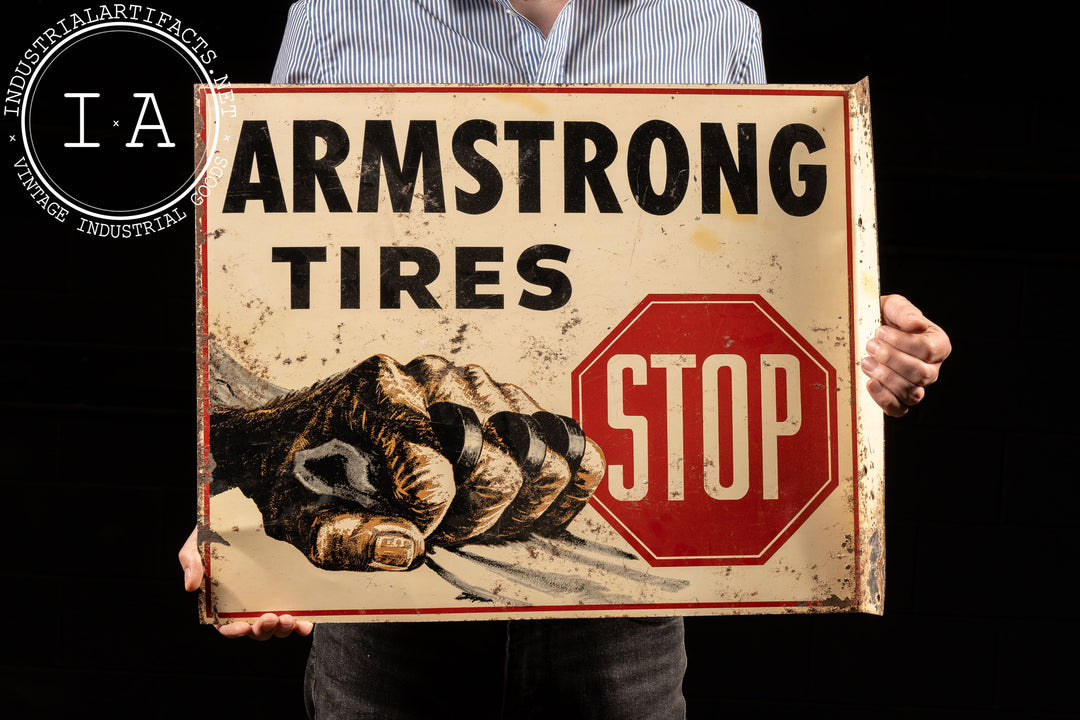 ケ*ン様 ARMSTRONG TIRES アンティークサイン Vintage Armstrong Tires Double-Sided Tin Flange Service Station