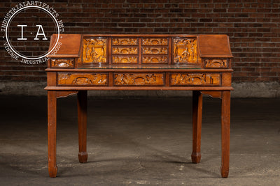 Antique Hand-Carved Chinese Scholar's Writing Desk and Chair Set