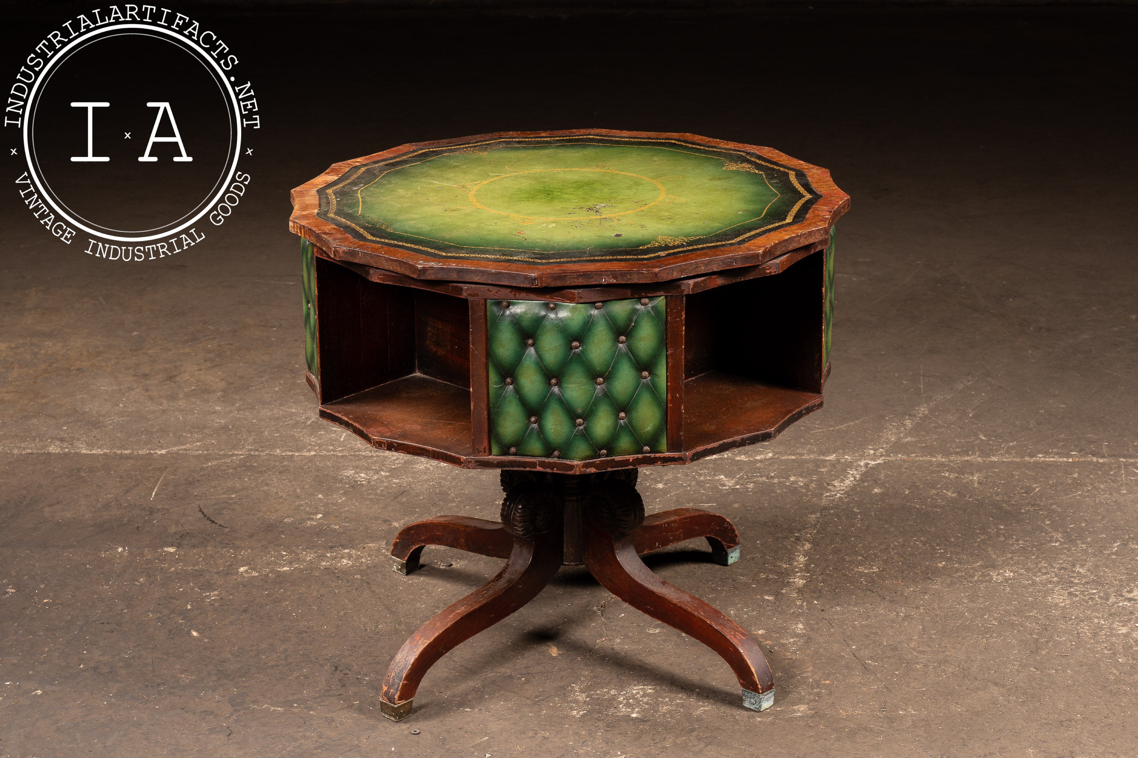 Victorian Revolving Library Table with Green Leather Top – Industrial ...