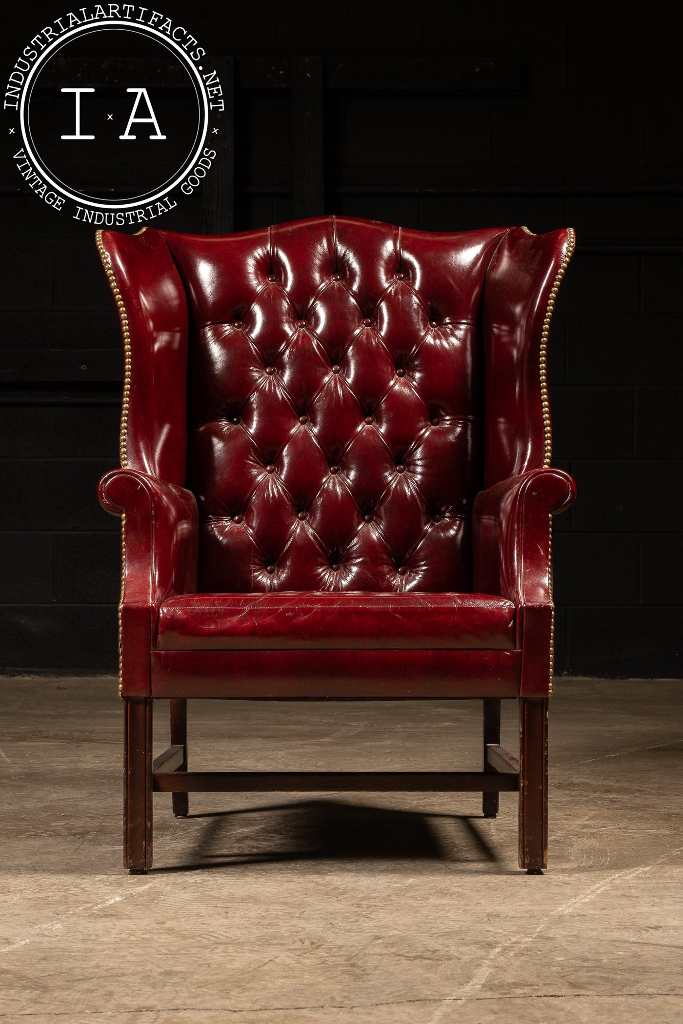 Vintage Tufted Leather Chesterfield Armchair in Red