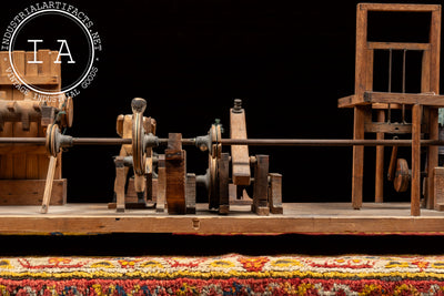Antique Hand-Crank Mechanical Wooden Folk Art Blacksmith Model