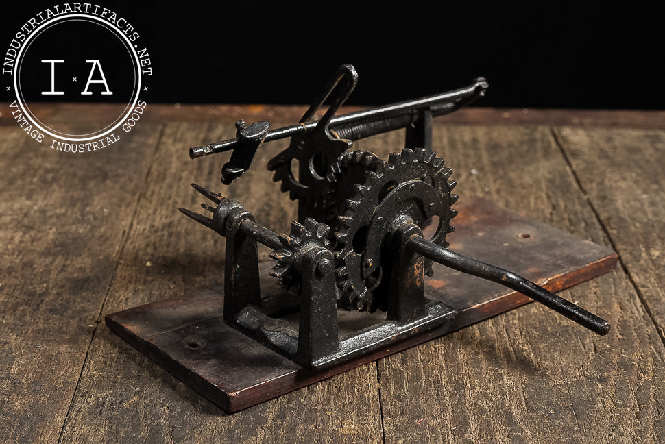 Primitive Cast Iron Apple Peeler on Wood Base