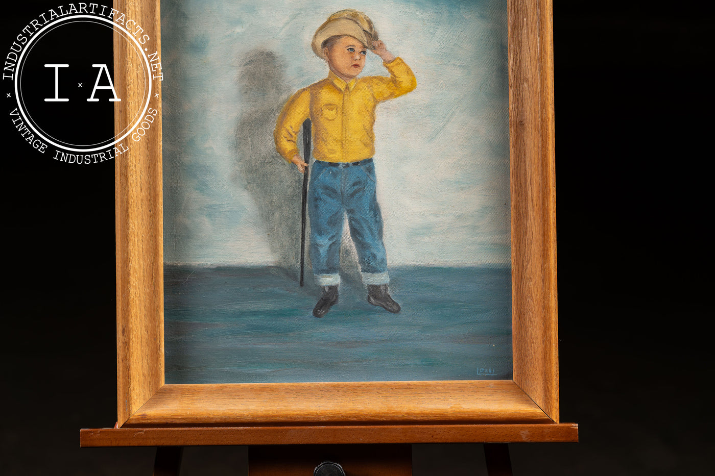 Boy With Gun | Framed Painting by L. Dahl, Signed