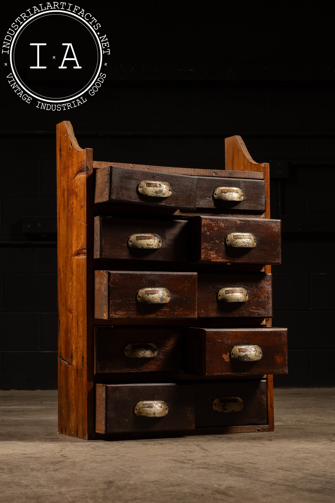 Large Antique Apothecary Cabinet with Copper Drawer Pulls