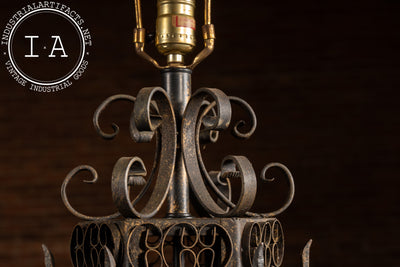 Vintage Spanish Revival Wrought Iron Table Lamp with Mica Shade Panels