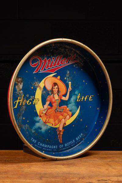 Vintage Tin Litho Miller "Girl on the Moon" High Life Tray