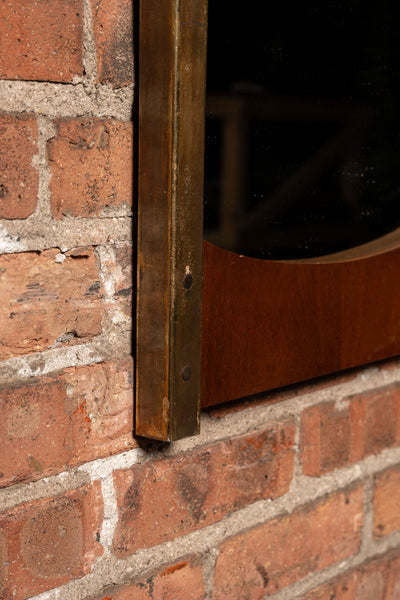Antique Machine Age Brass and Wood Framed Mirror