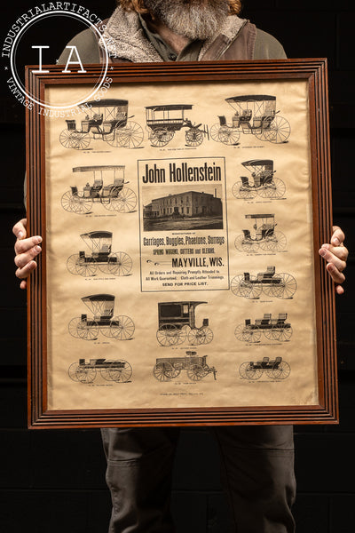 Antique John Hollenstein Carriage Factory Broadside, Framed