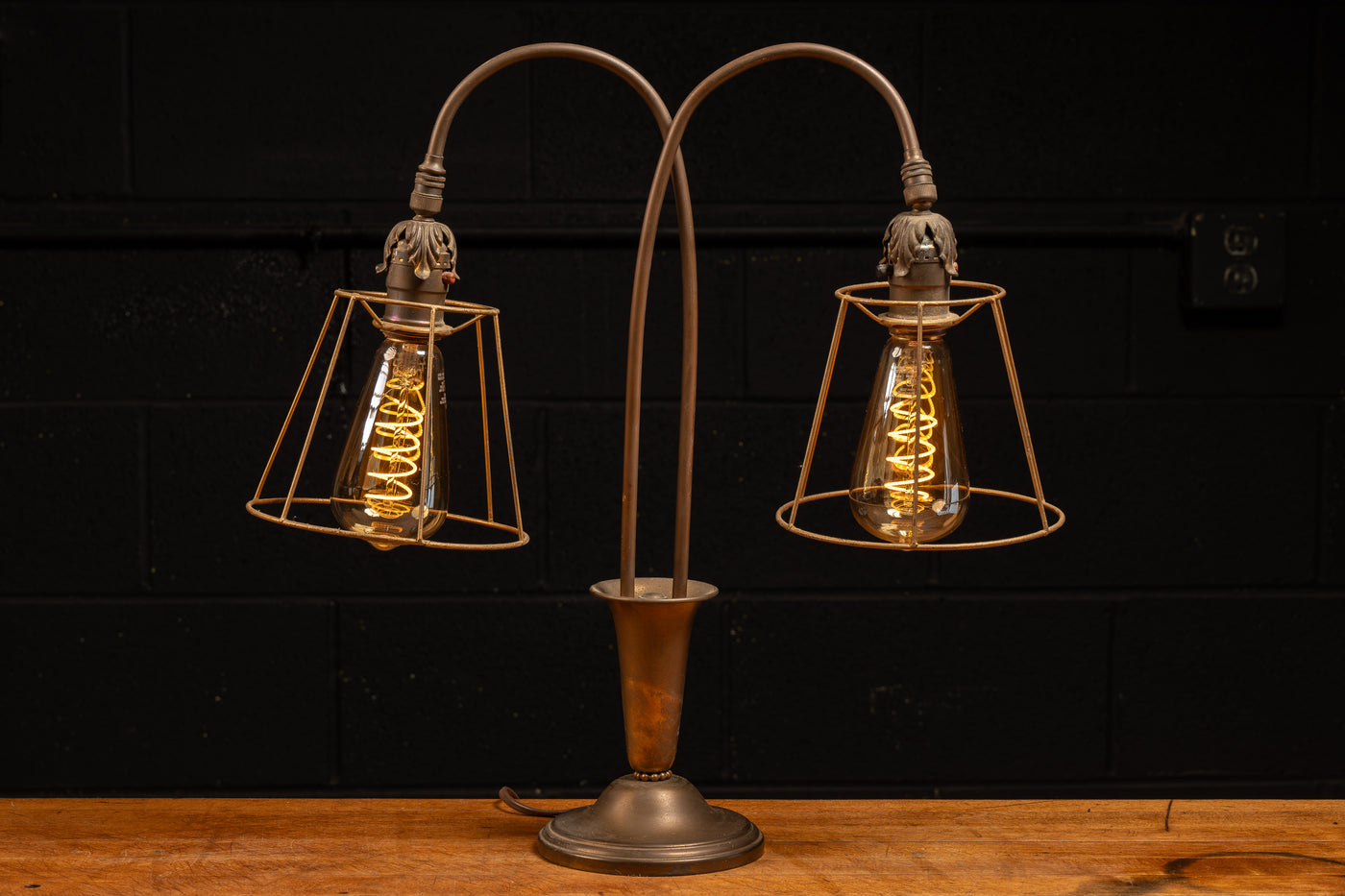 Antique Brass Double Gooseneck Table Lamp