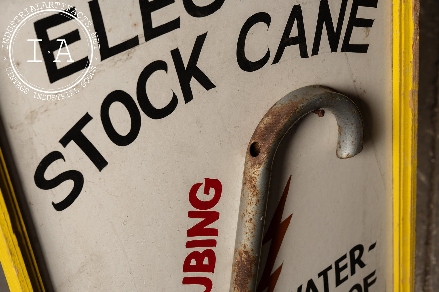 Antique Electric Stock Cane Painted Masonite Self-Standing Sign