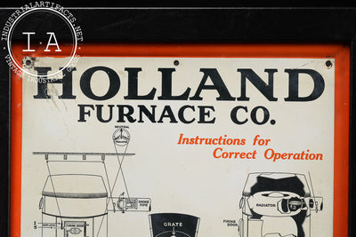 Framed Holland Furnace Co. Instructional Tin Sign