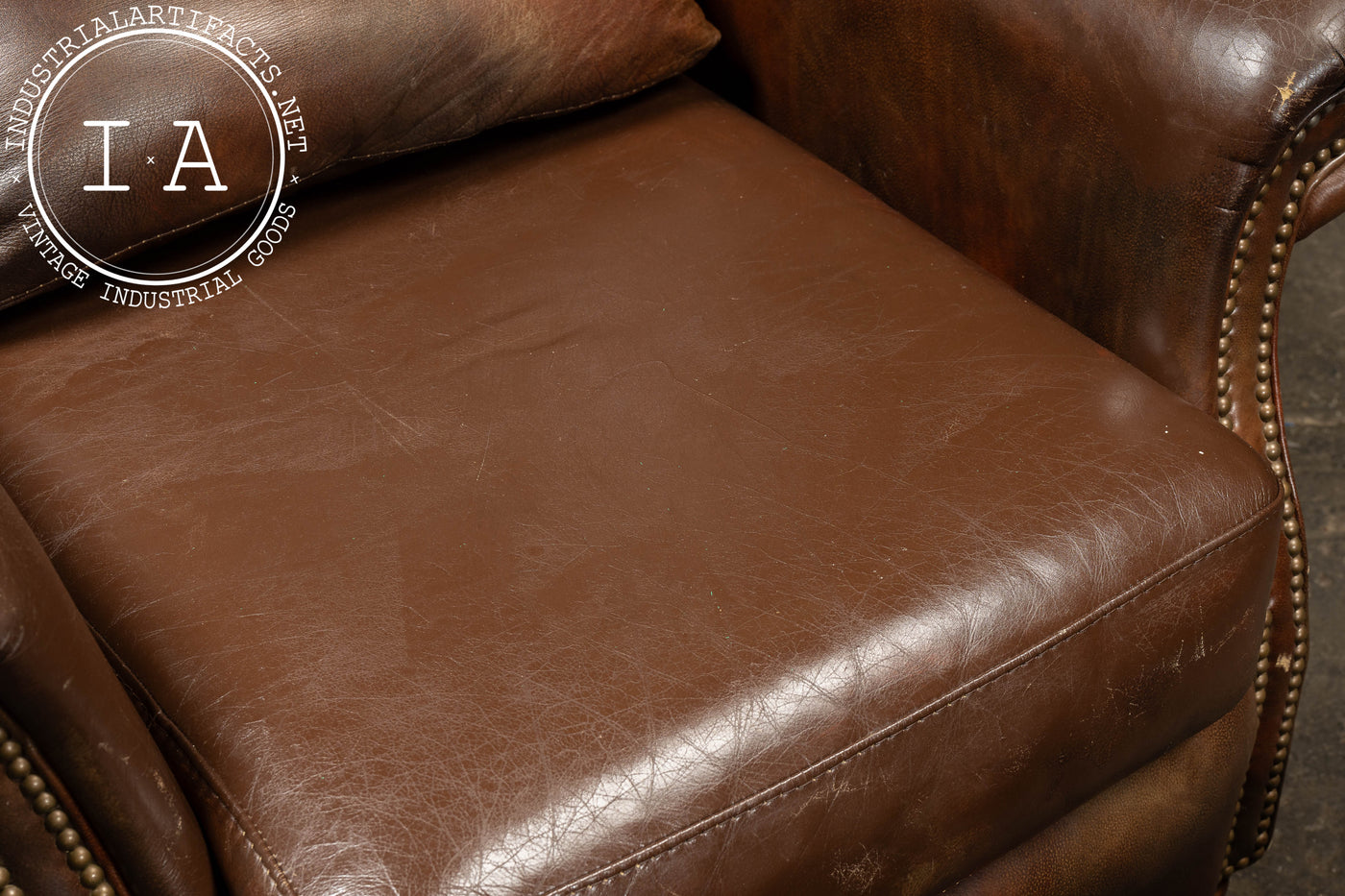 Vintage Wingback Leather Chair with Pillow, Ottoman by Walter E. Smithe