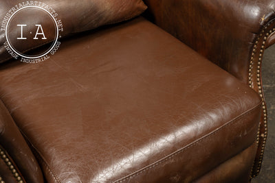 Vintage Wingback Leather Chair with Pillow, Ottoman by Walter E. Smithe