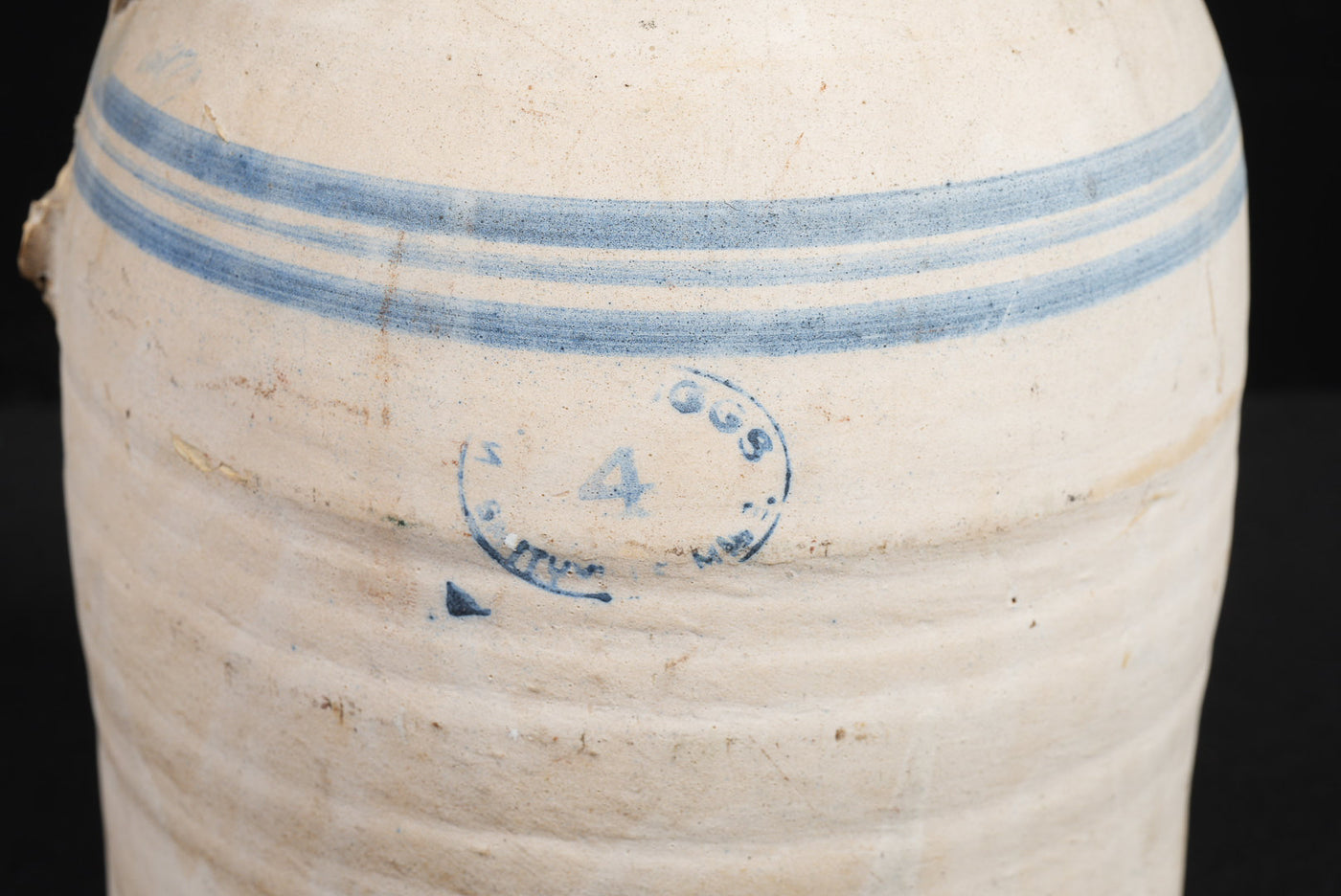 c. 1910s W. D. Suggs 4-Gallon Stoneware Churn with Lid and Dasher