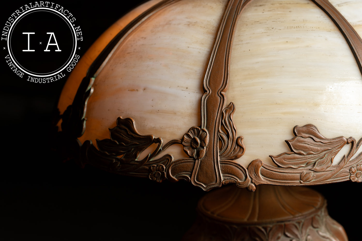 Antique Bronze and Slag Glass Table Lamp