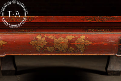 Early 20th Century Southeast Asian Wooden Coffee Table with Floral Accents