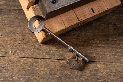 19th Century Mortise Lock Demonstration Model with Brass Knob and Skeleton Key