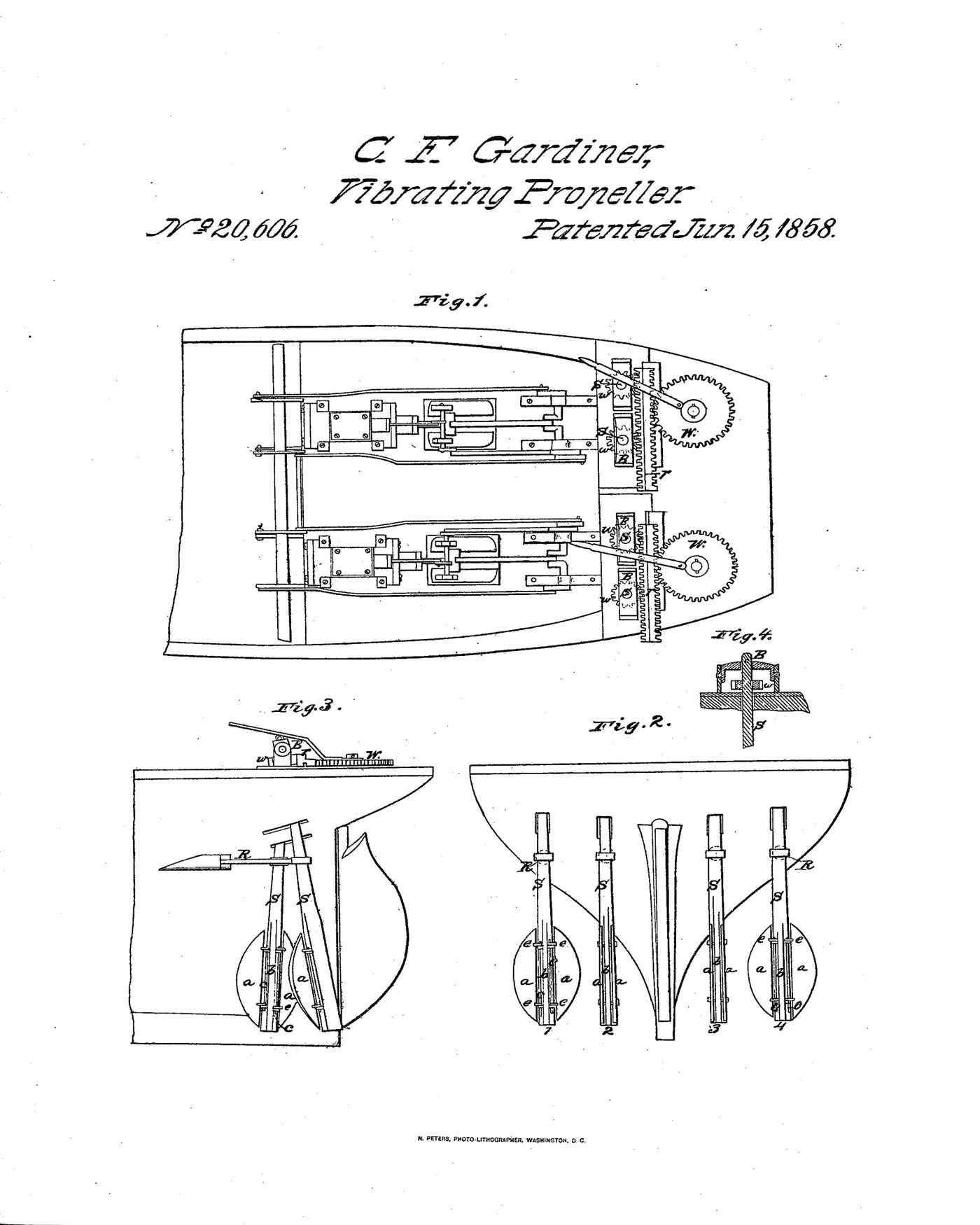 Mid-19th Century C. F. Gardiner Vibrating Propeller Patent Model, Numbered
