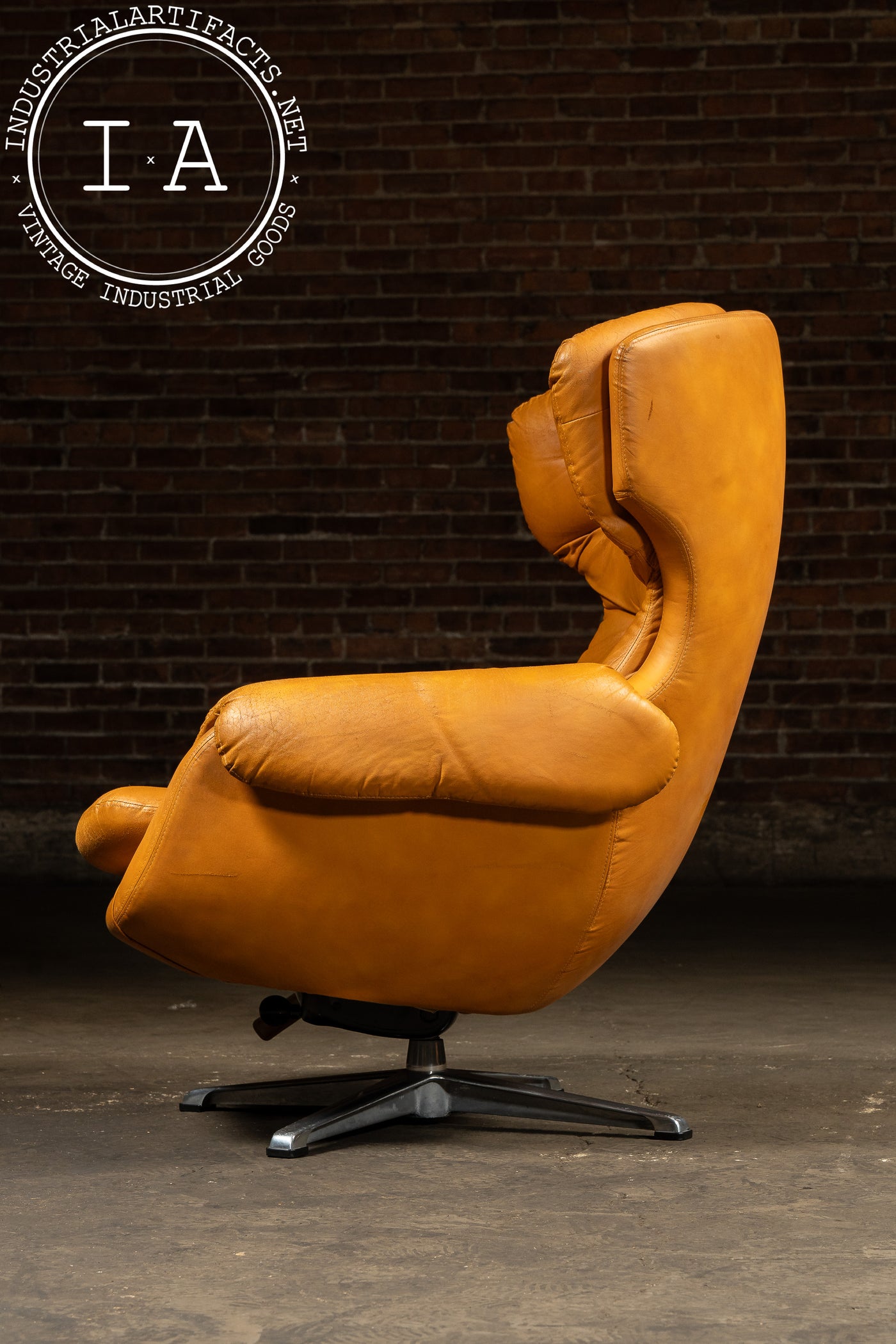 Modernist Scandinavian Armchair with Ottoman by Overman in Orange
