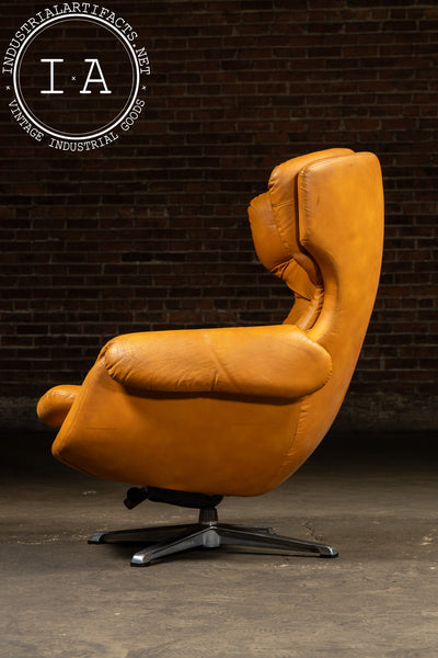 Modernist Scandinavian Armchair with Ottoman by Overman in Orange