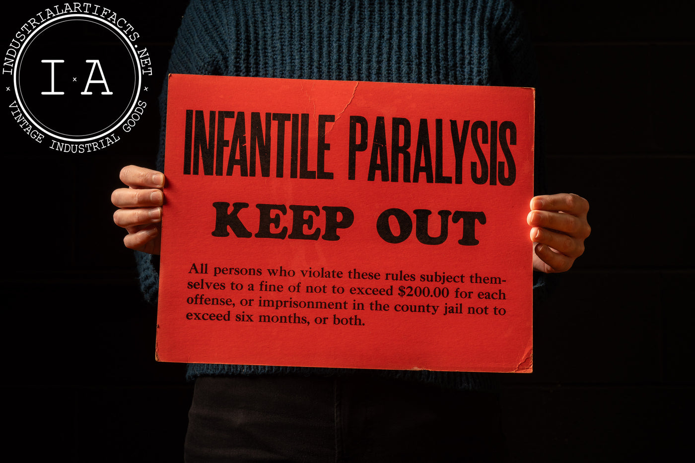 Vintage Cardstock Infantile Paralysis Quarantine Warning Sign