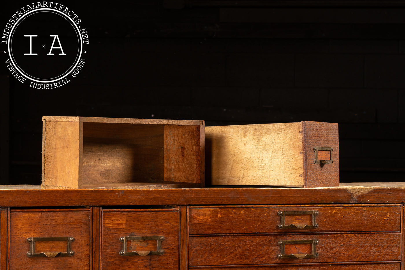 Massive 168-Drawer Oak Parts Cabinet