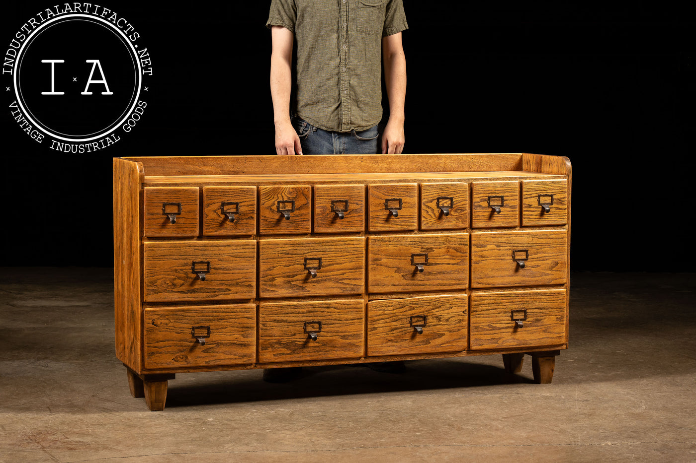 Antique Oak 16-Drawer Garment Cabinet