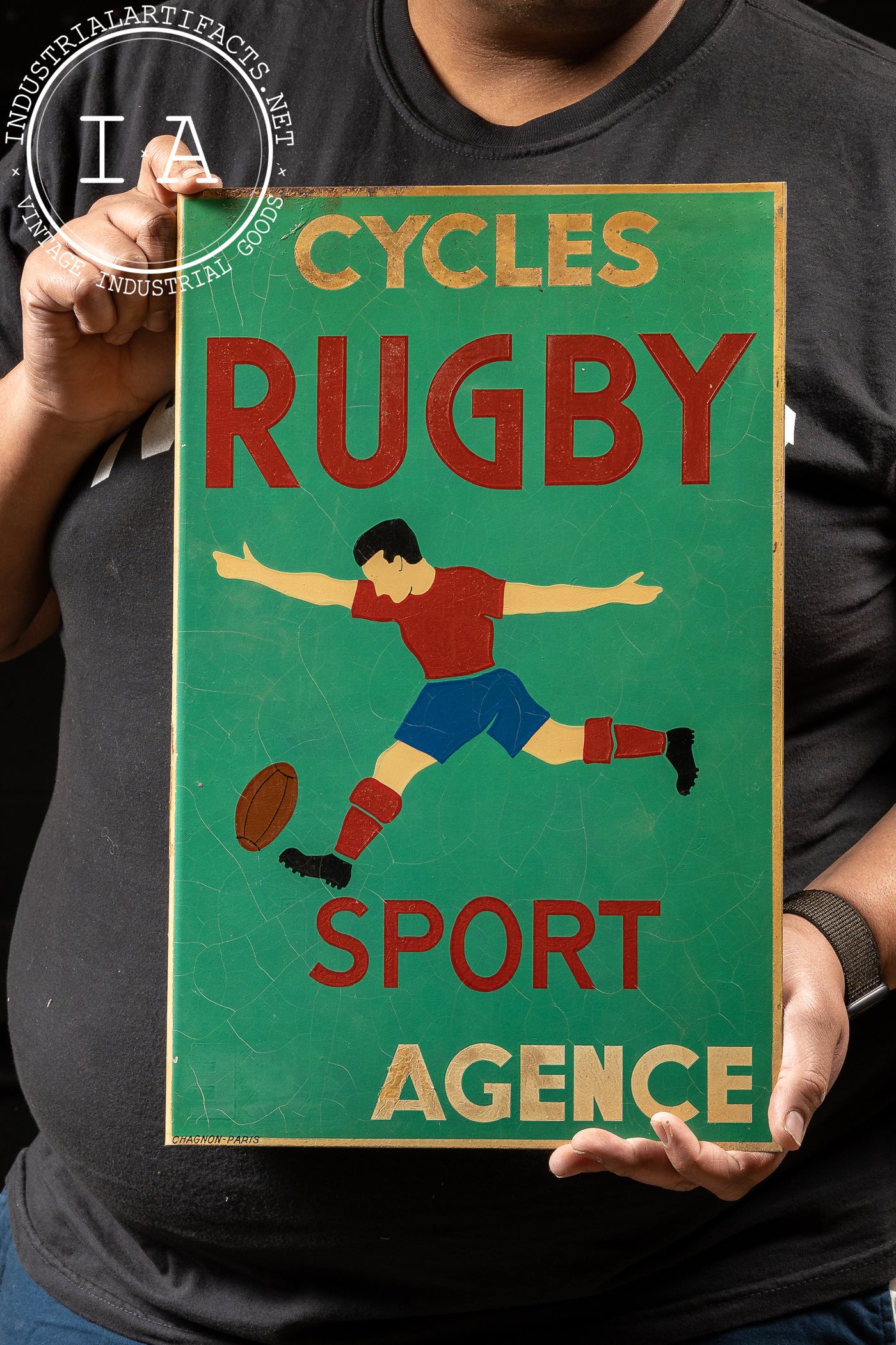 Cycles Rugby Double-Sided Flanged Enamel Sign