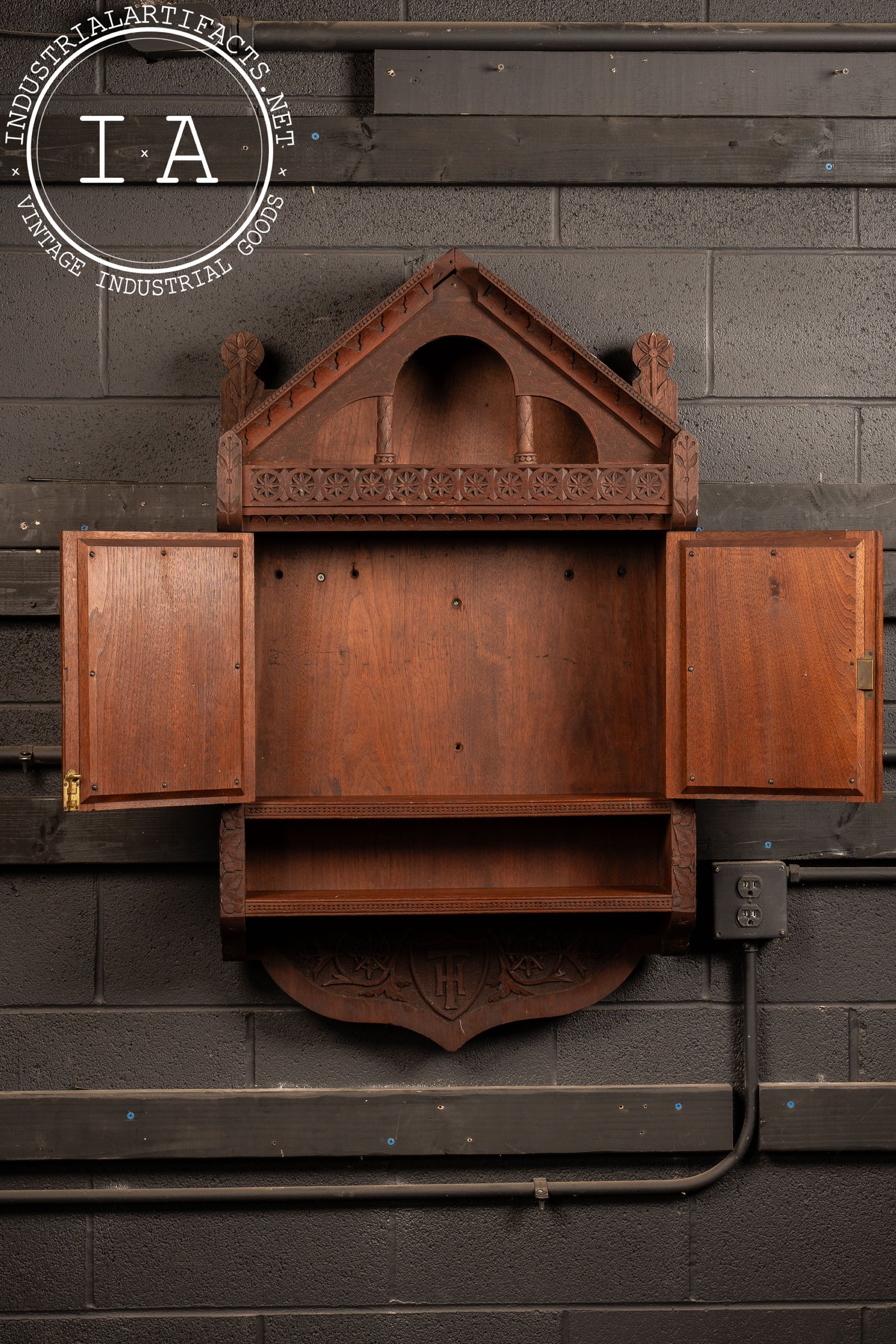 19th Century Carved Monogram Wall-Mounted Cabinet